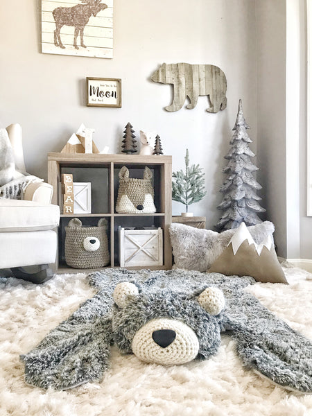 Regular Size Gray Frosted Minky Bear Rug